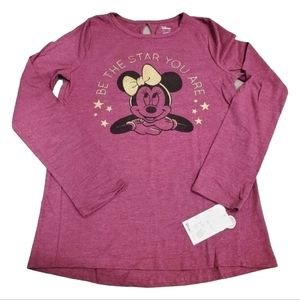 Disney Minnie Mouse Girls 12 Purple Graphic Print Crew Neck Long Sleeve Shirt